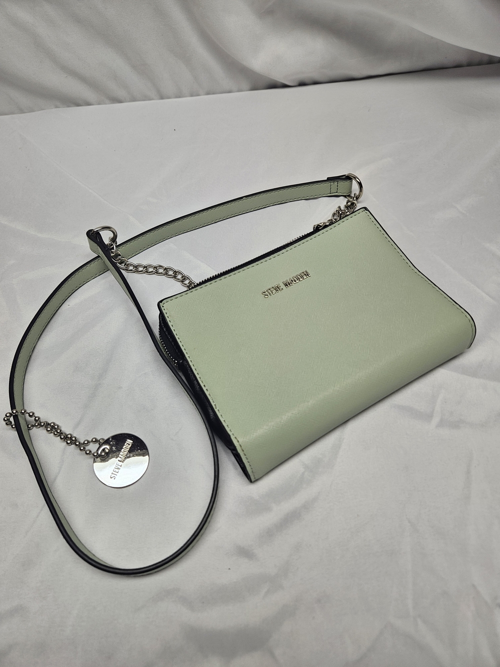 Steve Madden Pale Mint Green Crossbody Bag with Chain Accent